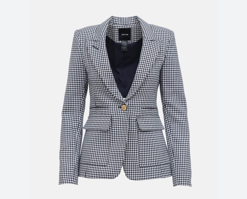 Smythe Classic Duchess Wool Blazer Gingham Check Navy White Size 2